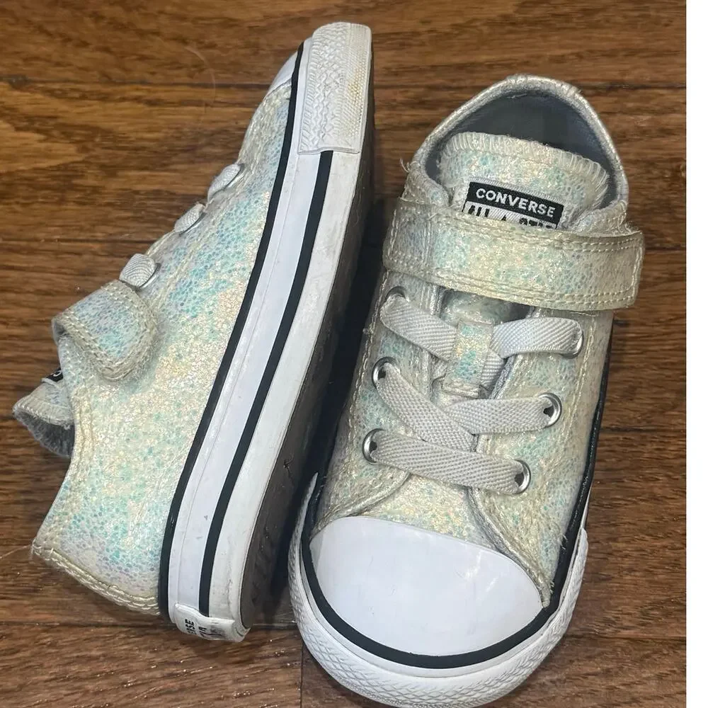 Converse Chuck Taylor 1V Ox Toddler Size 7C Glitter Hook & Loop Sneakers